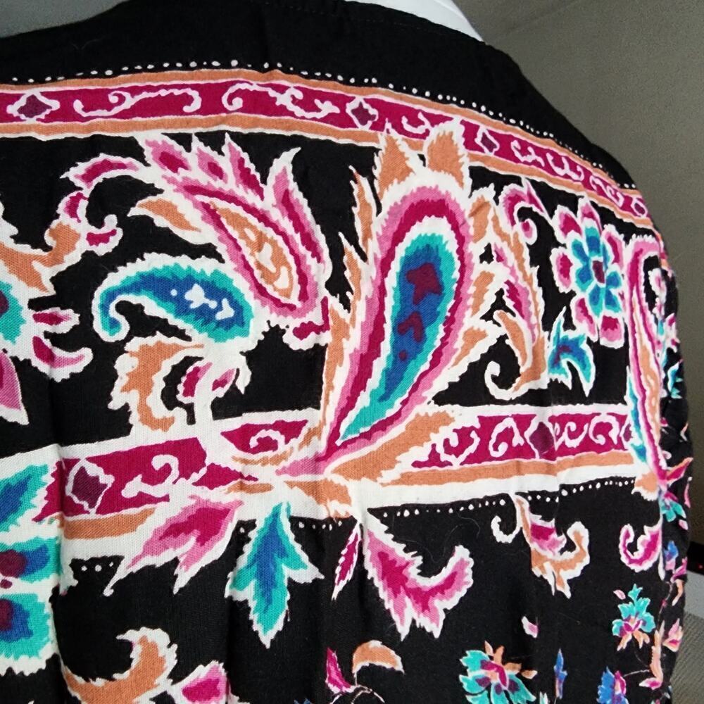 Vtg 80 Brittany Nicole Black Pink Rainbow Colorful Funky Paisley Swirl Top Sz M - Picture 6 of 8